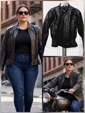 💙Hot Leathers>>>ladies black leather motorcycle coat 🤍XL